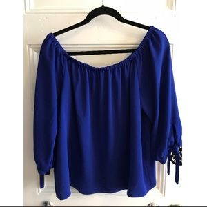 J Crew blue off the shoulder blouse